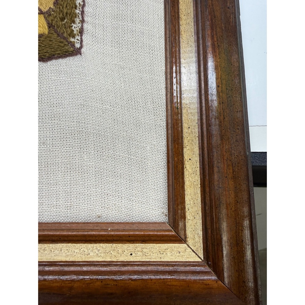 Vintage 70s Crewel Needlepoint Sunflower Floral Wall Art Framed Farmhouse Boho - Picture 6 of 16